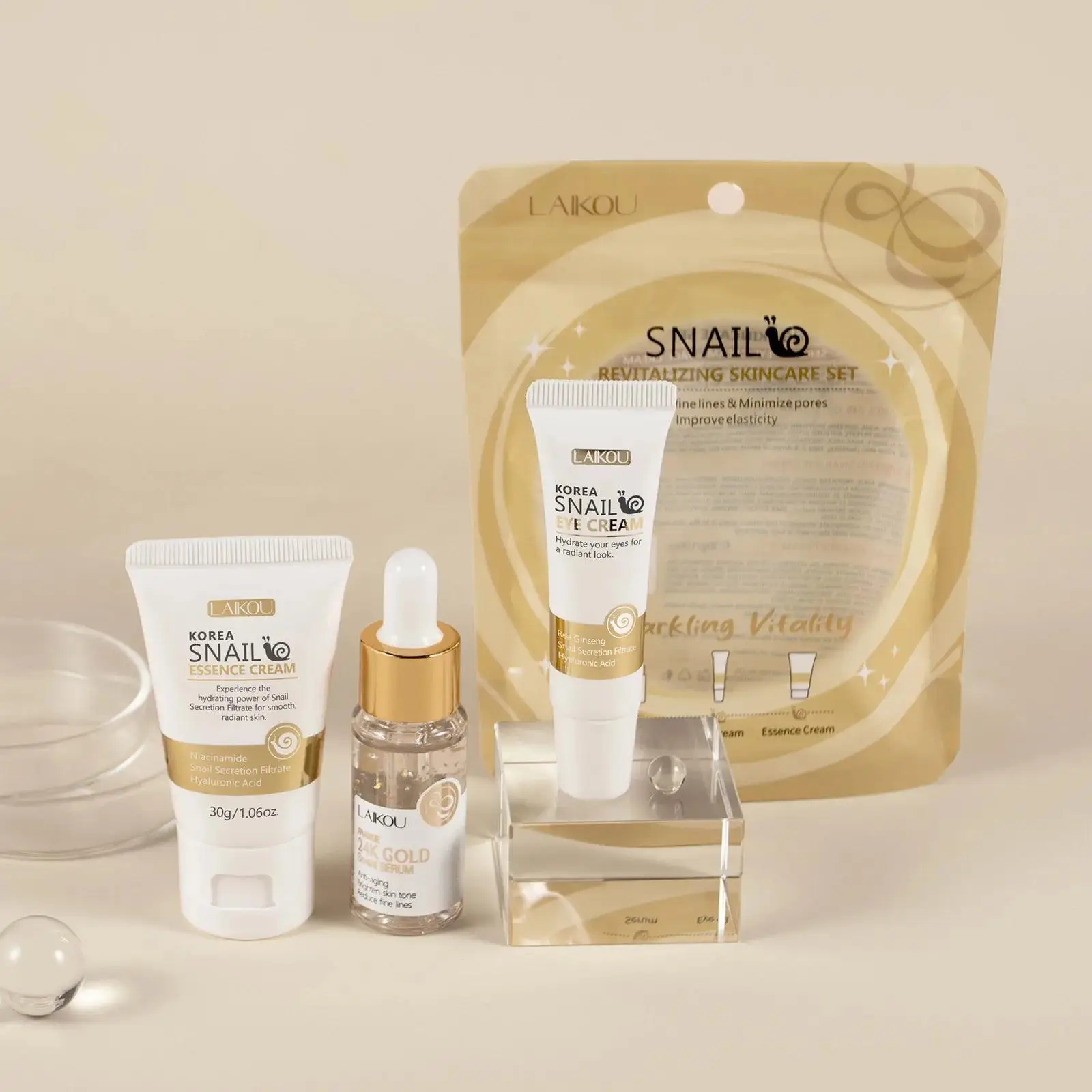Luxury Skincare Set - Sérum réparateur d'escargot doré 24K, crème