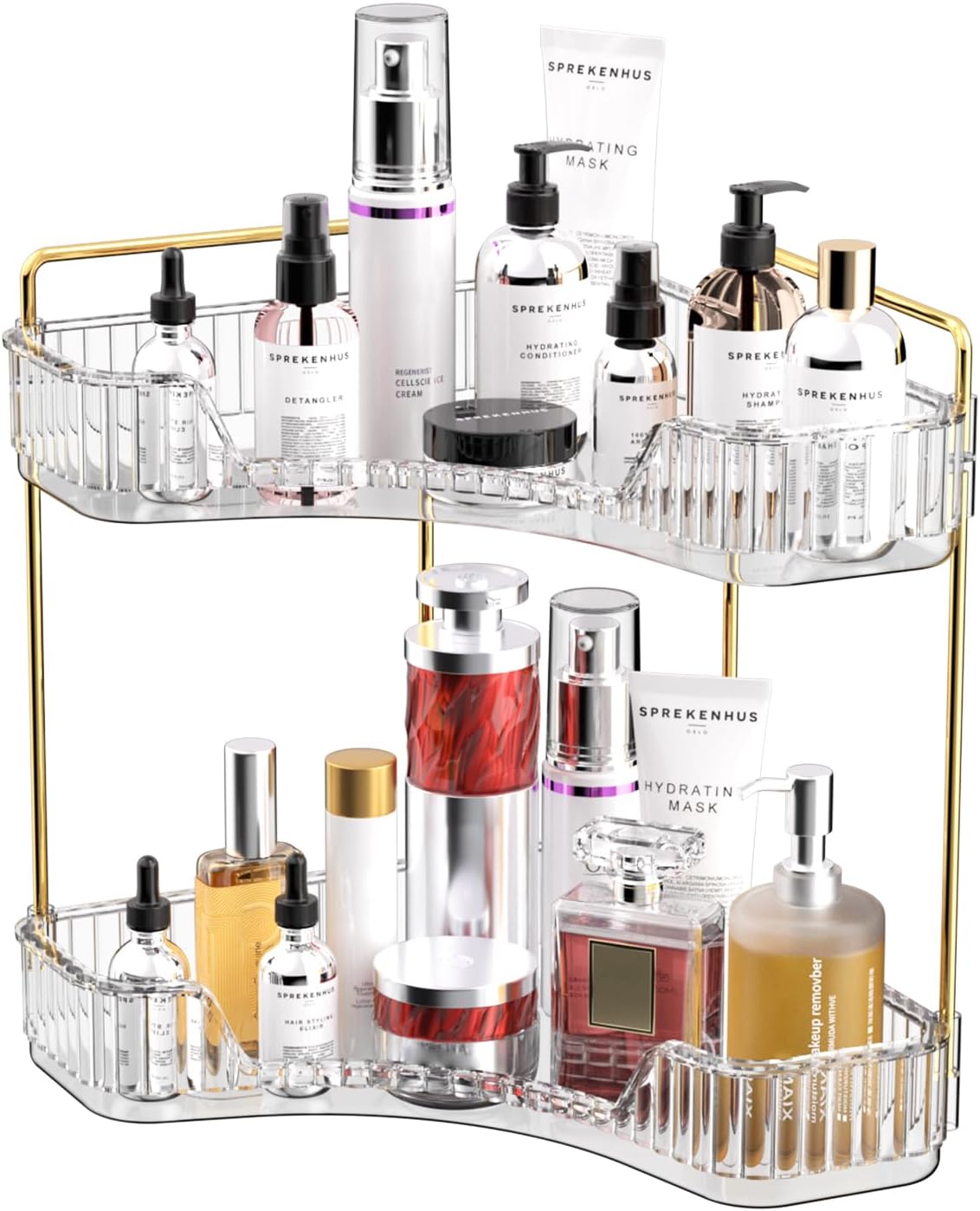 Luxury Gold Skincare - Organiseur de salle de bain transparent